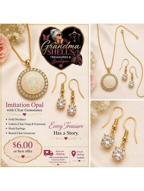 Imitation Opal and clear gemstone neckace and earings